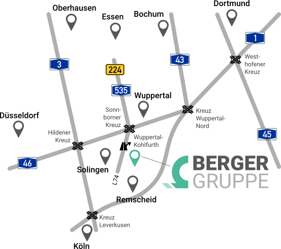 Karte Großraum Wuppertal